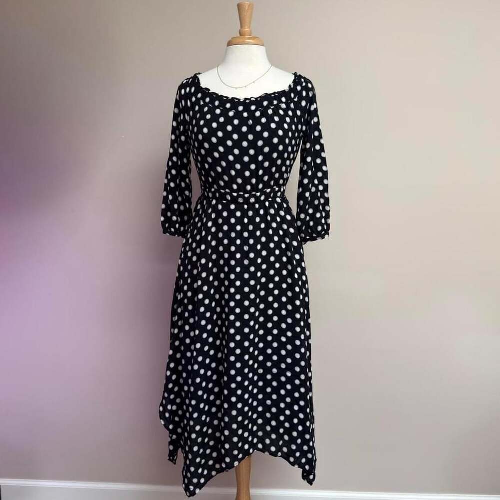 Maeve by Anthropologie Polka Dot Asymmetrical Midi Dress US 0